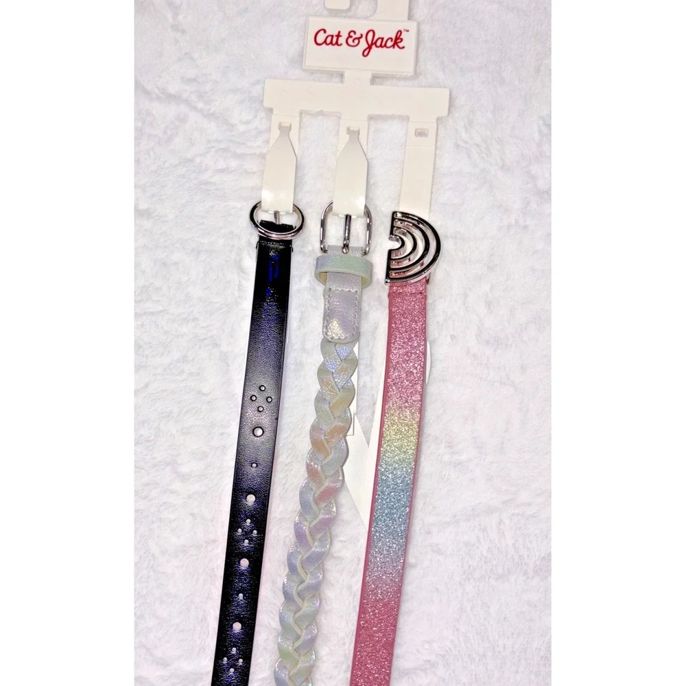 Cat & Jack Girls' 3pk Rainbow Belt Set - Size Medium